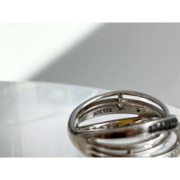 CZ & Black Spinel Multi Shanked Unusual 925 Sterling Silver Vintage Ring - sz 7 - Picture 2 of 13